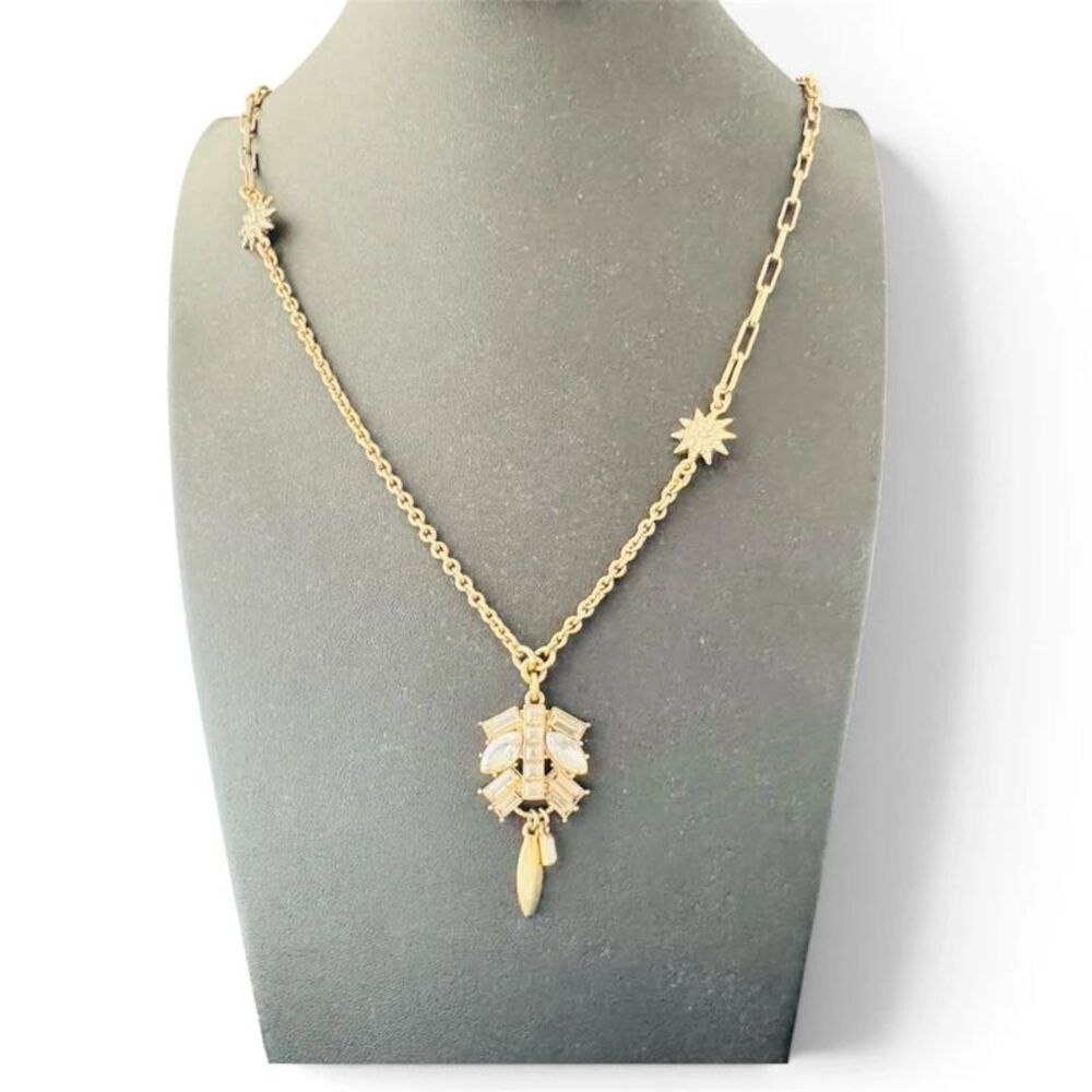 Stella & Dot Gold Starburst Crystal Mixed Chain Necklace 32”